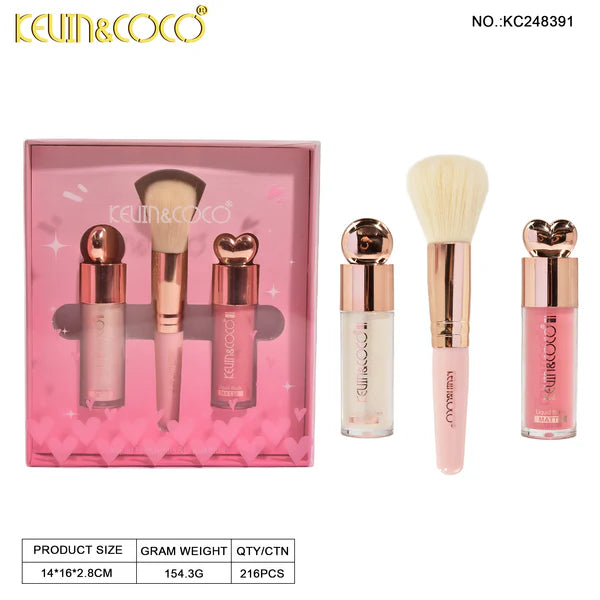 Set Rubor Iluminador y Brocha 3 en 1 Maquillaje Glow